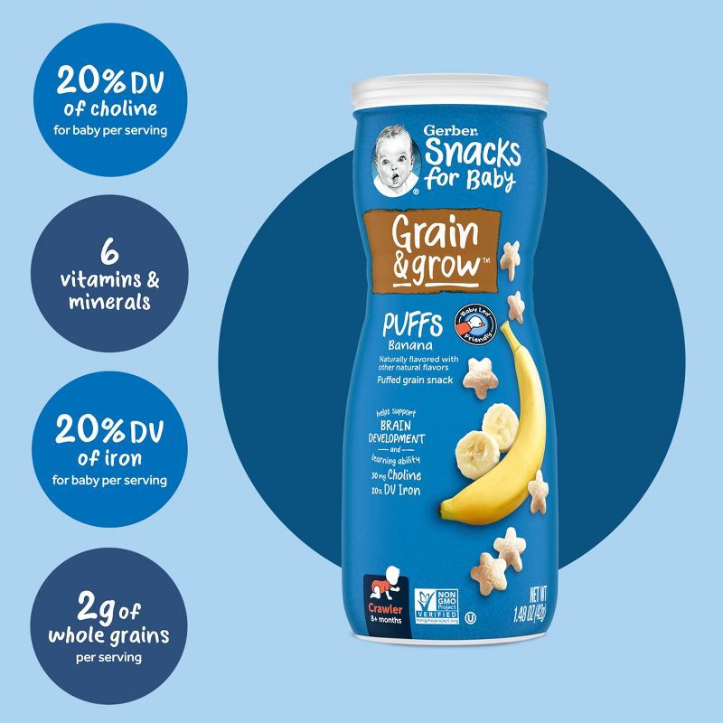 slide 7 of 9, Gerber Baby Food Banana Puffs Baby Snack - 1.48oz, 1.48 oz