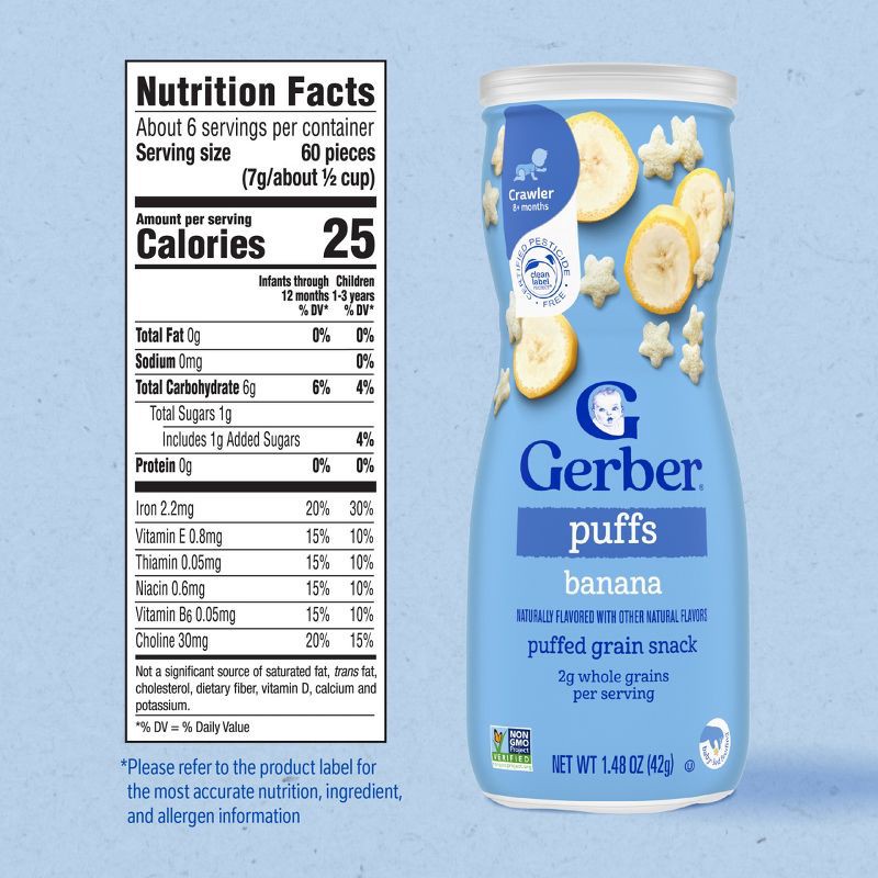 slide 8 of 9, Gerber Baby Food Banana Puffs Baby Snack - 1.48oz, 1.48 oz