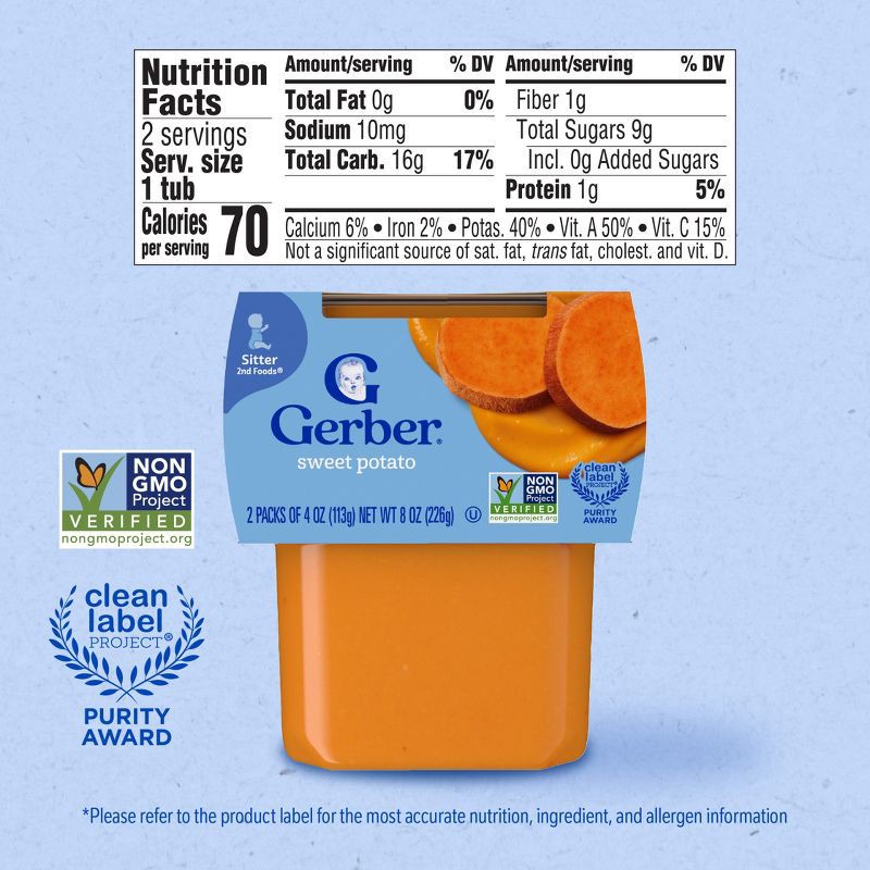 slide 8 of 9, Gerber Baby Food Stage 2 Sweet Potato Puree Tub - 2ct/4oz Each, 2 ct; 4 oz