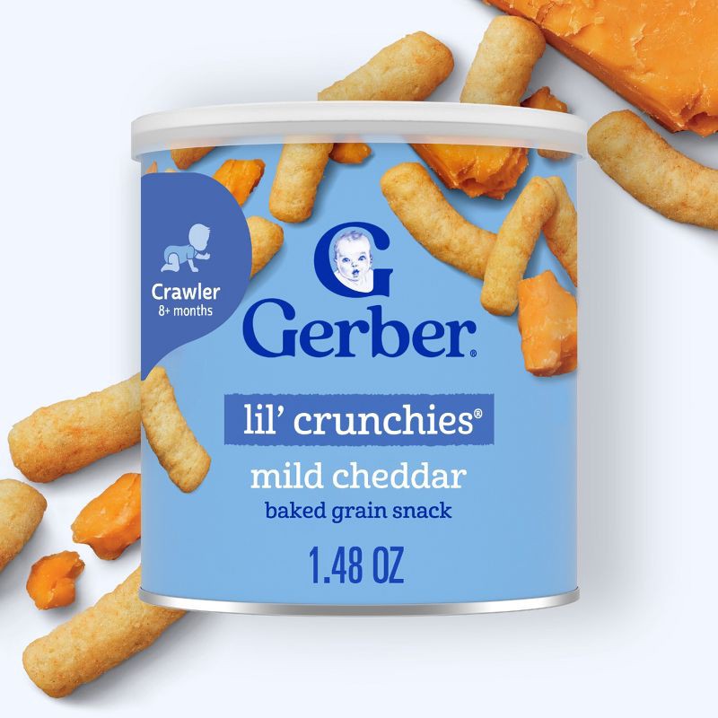 slide 2 of 8, Gerber Baby Food Mild Cheddar Crunchies Baby Snack - 1.48oz, 1.48 oz