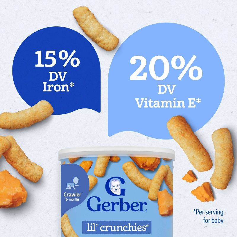 slide 4 of 8, Gerber Baby Food Mild Cheddar Crunchies Baby Snack - 1.48oz, 1.48 oz