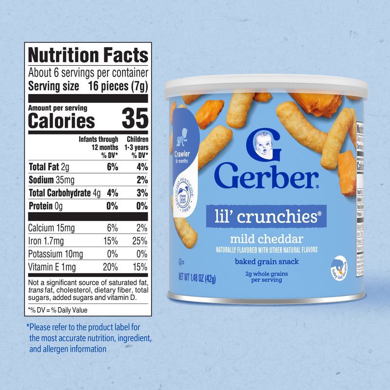 slide 7 of 8, Gerber Baby Food Mild Cheddar Crunchies Baby Snack - 1.48oz, 1.48 oz