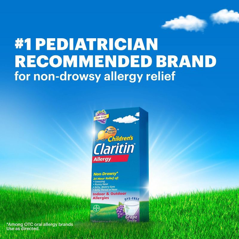 slide 3 of 10, Children's Claritin Loratadine Allergy Relief 24 Hour Non-Drowsy Grape Liquid - 4 fl oz, 4 fl oz