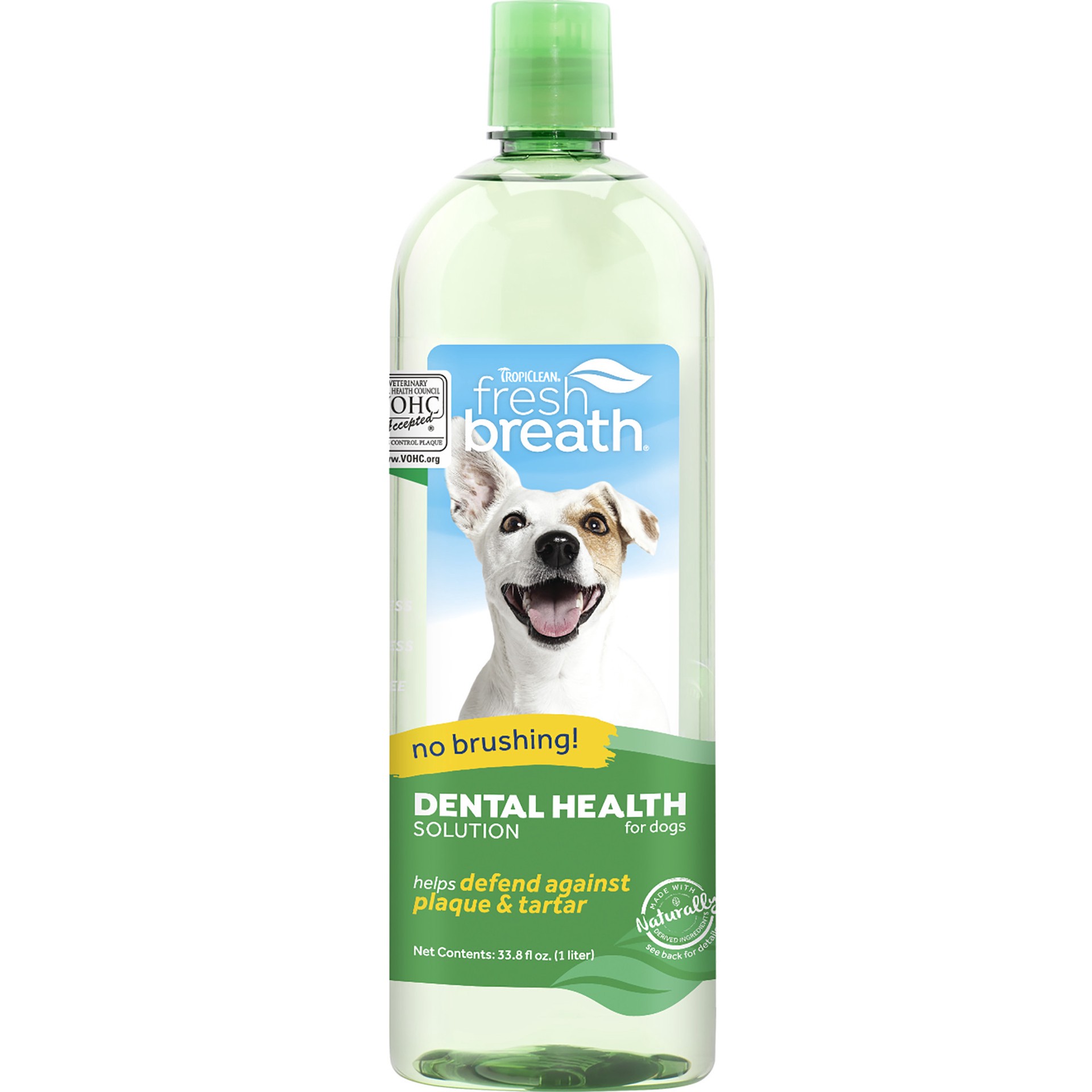 slide 1 of 10, TropiClean Fresh Breath Dental Health Solution for Dogs, 33.8oz, 33.8 oz