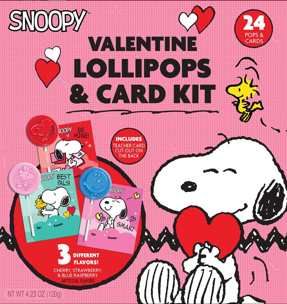 slide 1 of 1, Peanuts Lollipop Valentine's Exchange Kit, 24 ct