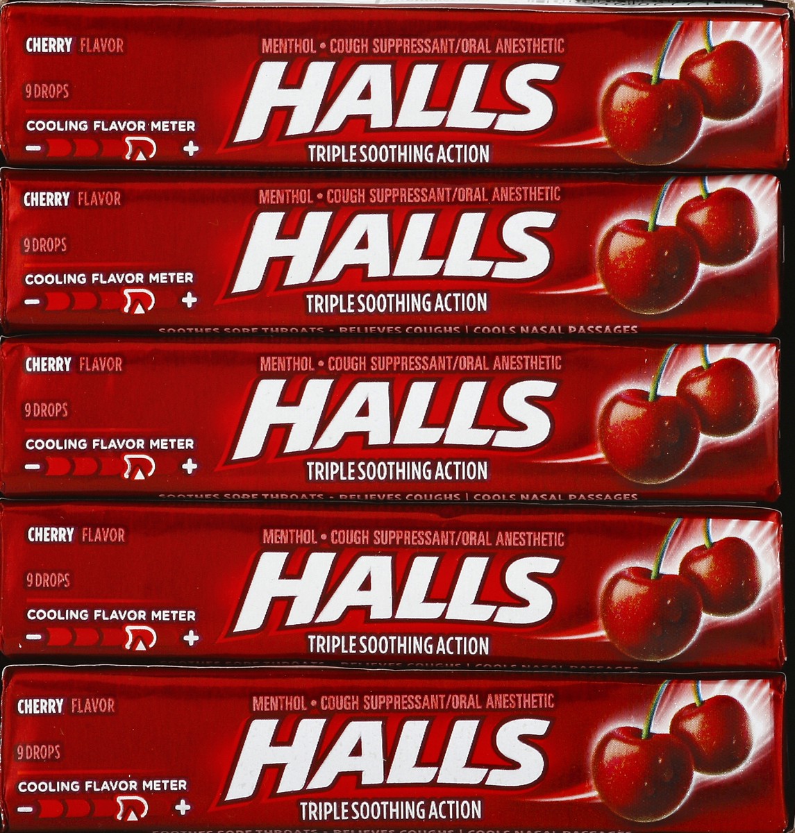 slide 5 of 5, HALLS Relief Cherry Cough Drops, 20 Sticks of 9 Drops (180 Total Drops), 23.18 oz