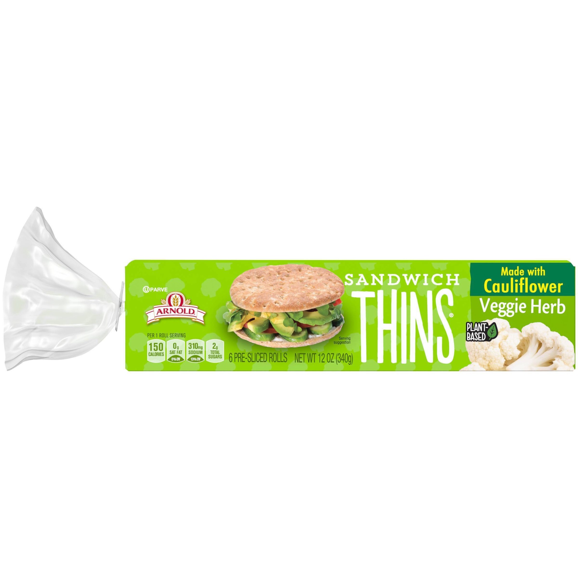 slide 1 of 1, Arnold Vegetable Herb Cauliflower Sandwich Thins Rolls, 12 oz