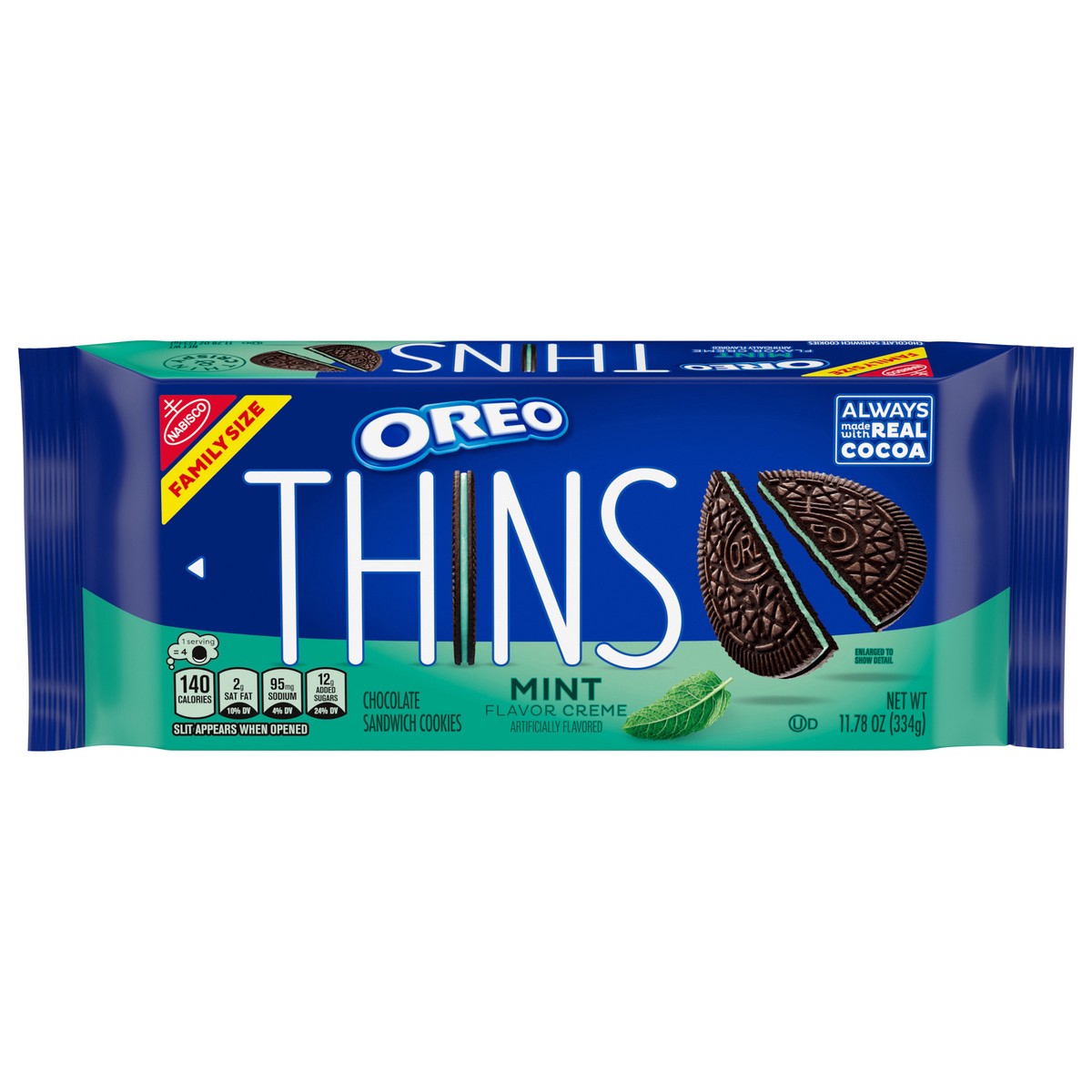 slide 2 of 13, OREO Thins Mint Creme Chocolate Sandwich Cookies, Family Size, 11.78 oz, 11.78 oz