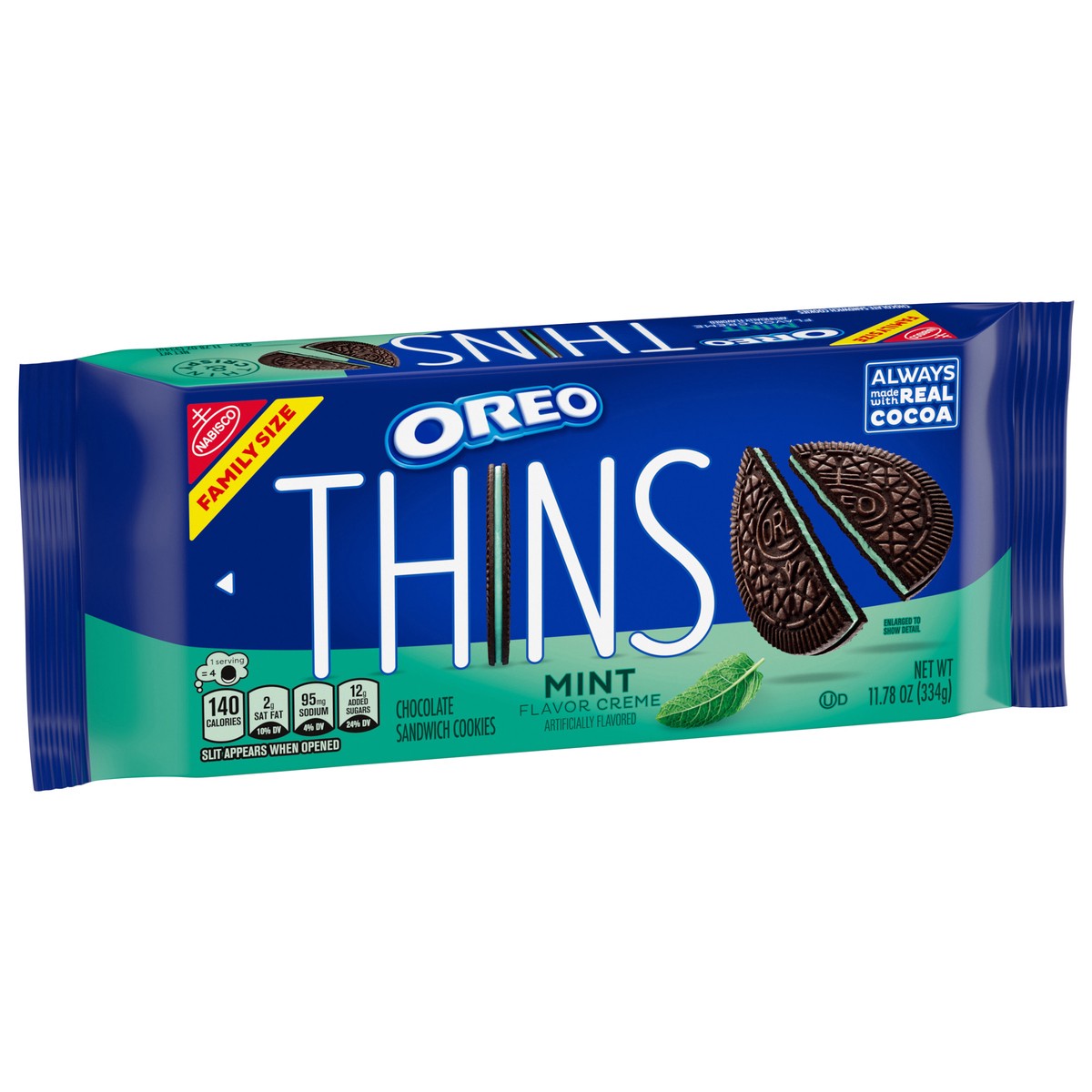 slide 13 of 13, OREO Thins Mint Creme Chocolate Sandwich Cookies, Family Size, 11.78 oz, 11.78 oz