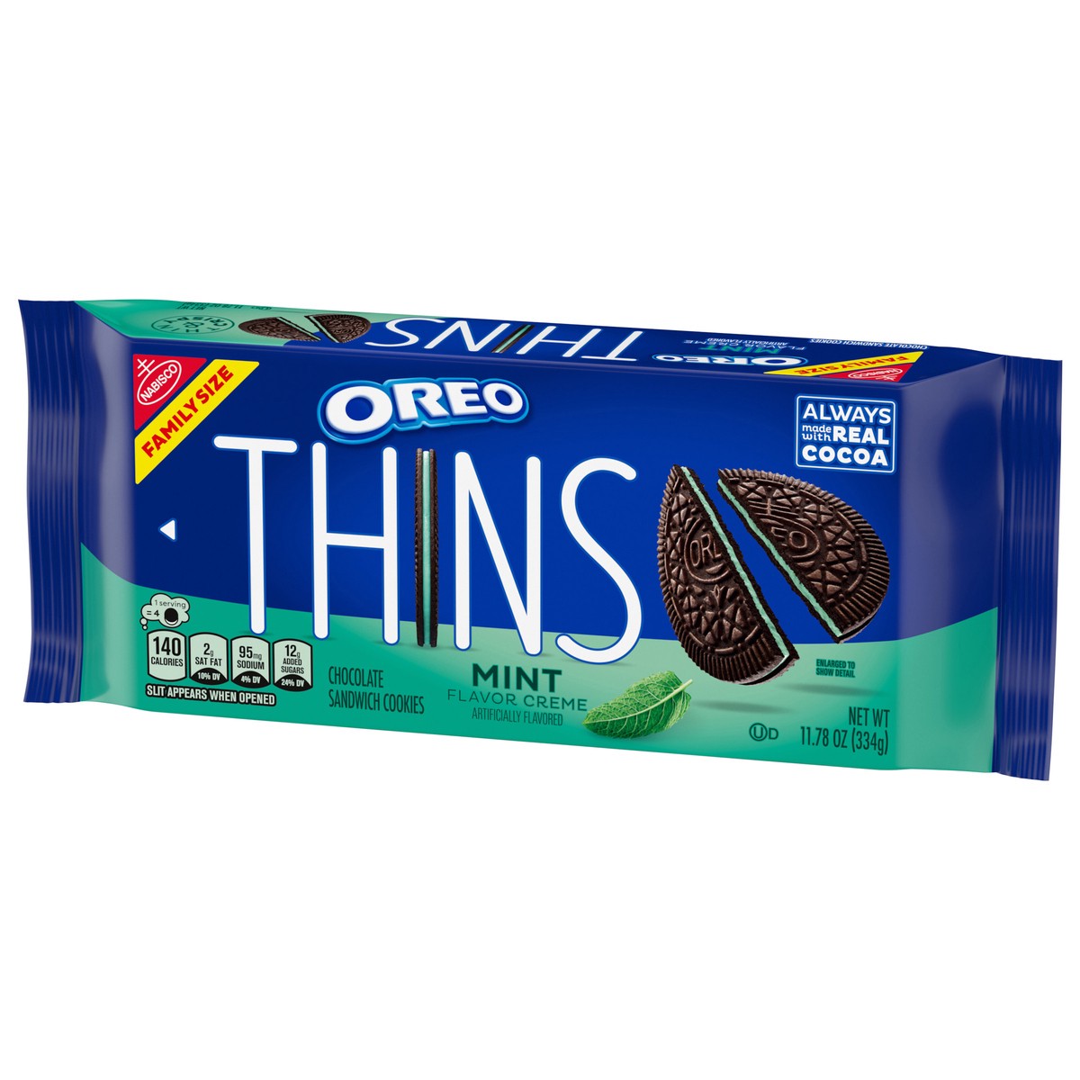 slide 11 of 13, OREO Thins Mint Creme Chocolate Sandwich Cookies, Family Size, 11.78 oz, 11.78 oz