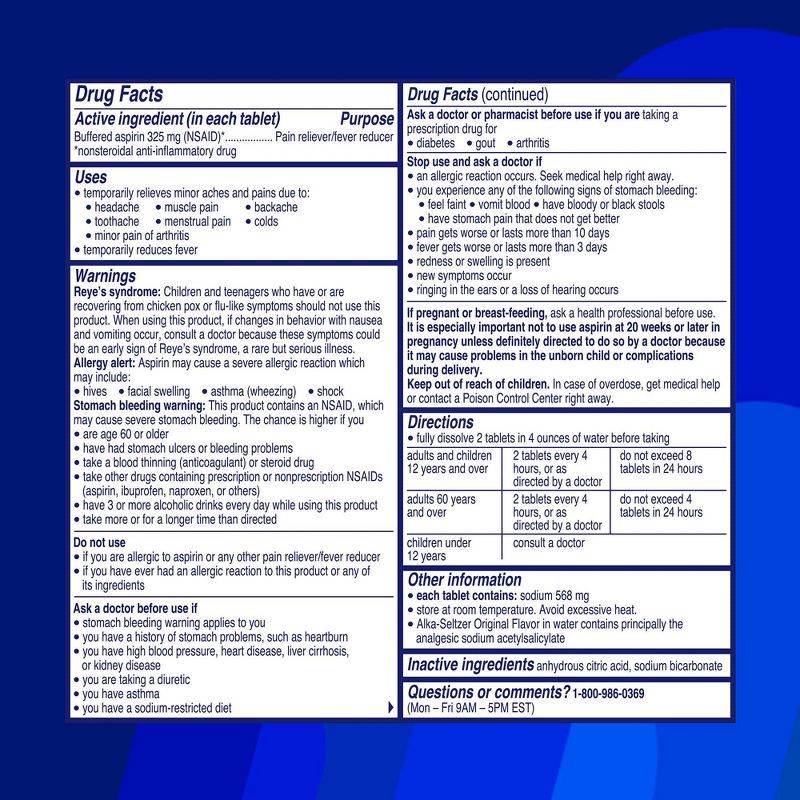 slide 7 of 9, Alka-Seltzer Fast relief of Headache, Muscle Aches and Body Aches Original Effervescent Tablets - 36ct, 36 ct