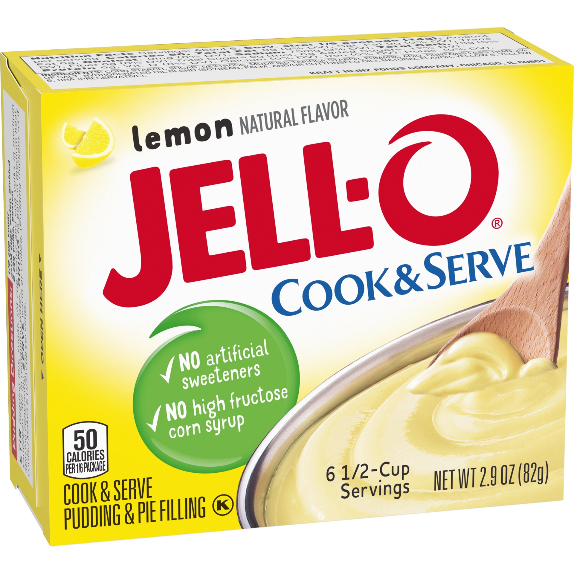 slide 6 of 10, Jell-O Cook & Serve Lemon Naturally Flavored Pudding & Pie Filling Mix, 2.9 oz Box, 