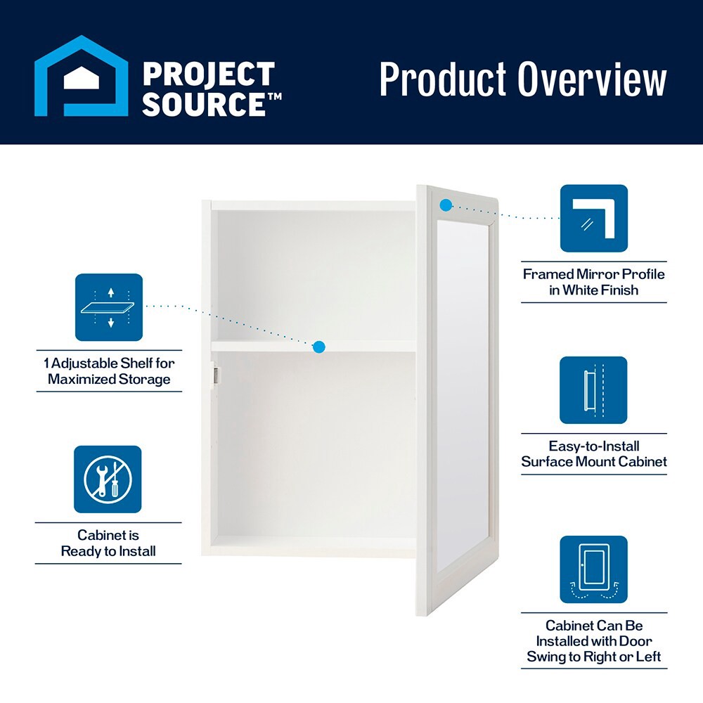 slide 6 of 6, Project Source 15.25-in x 19.25-in Surface Mount True White Mirrored Rectangle Medicine Cabinet, 1 ct