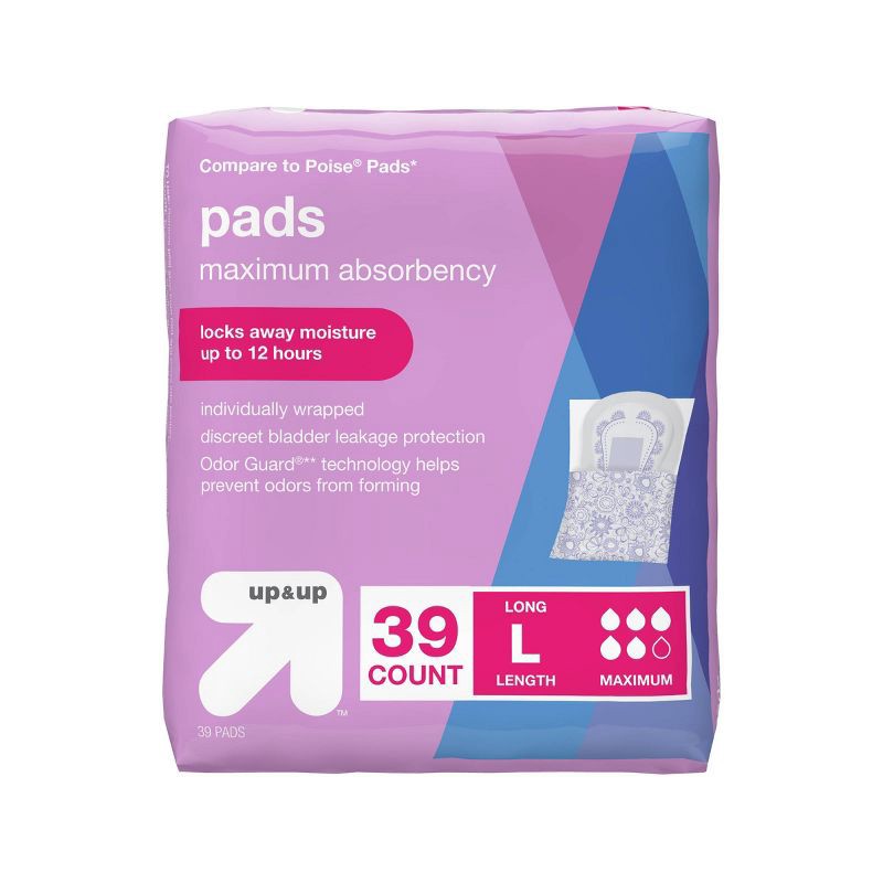 slide 2 of 3, Incontinence Pads - Maximum Absorbency - Long - 39ct - up&up™, 39 ct
