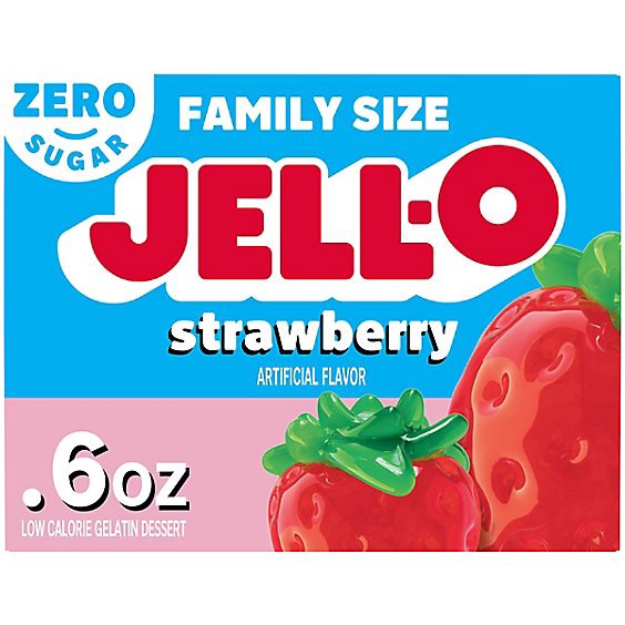slide 1 of 8, Jell-O Strawberry Artificially Flavored Zero Sugar Low Calorie Gelatin Dessert Mix Family Size - 0.6 Oz, 0.6 oz