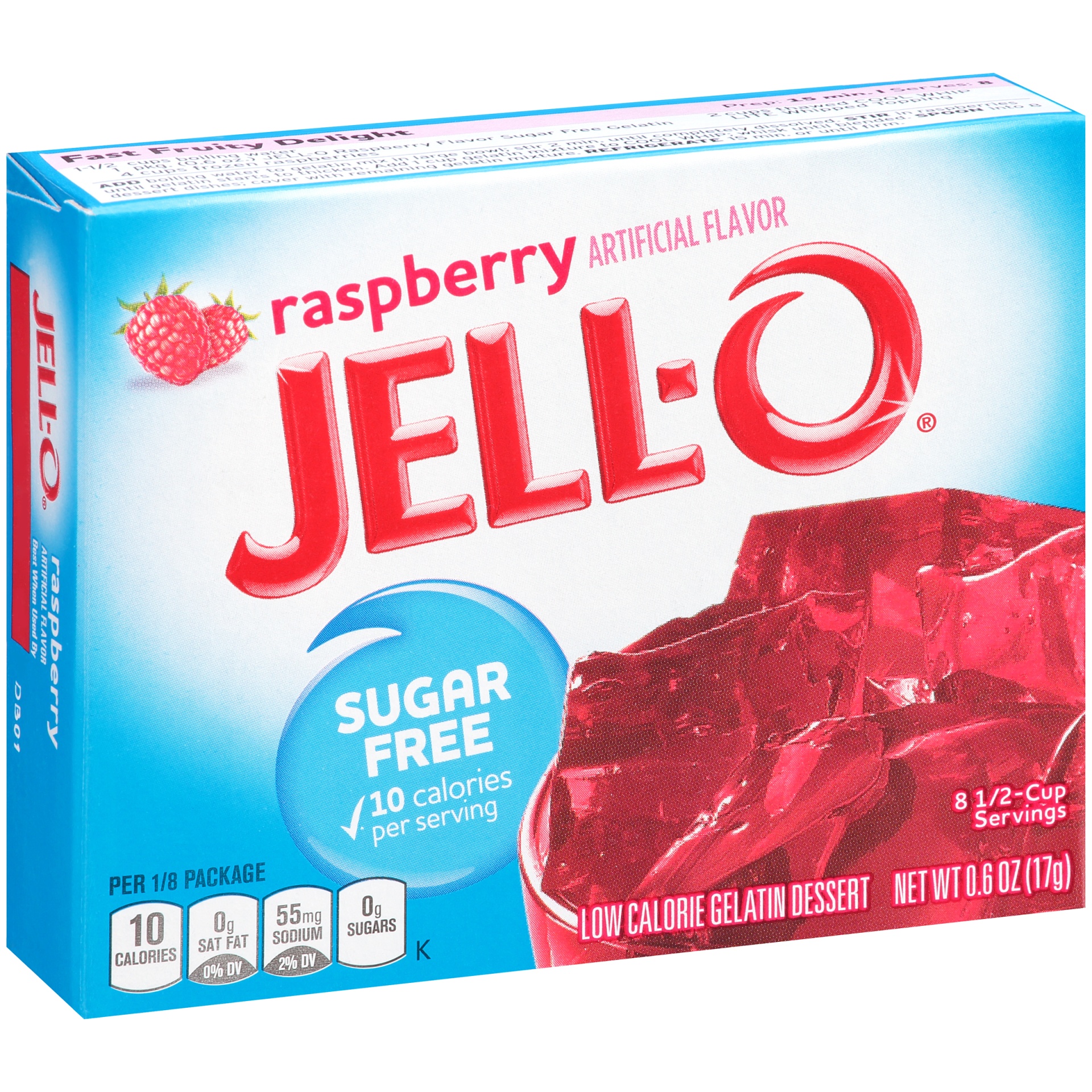 slide 7 of 11, Jell-O Raspberry Artificially Flavored Zero Sugar Gelatin Dessert Mix, Family Size, 0.6 oz Box, 