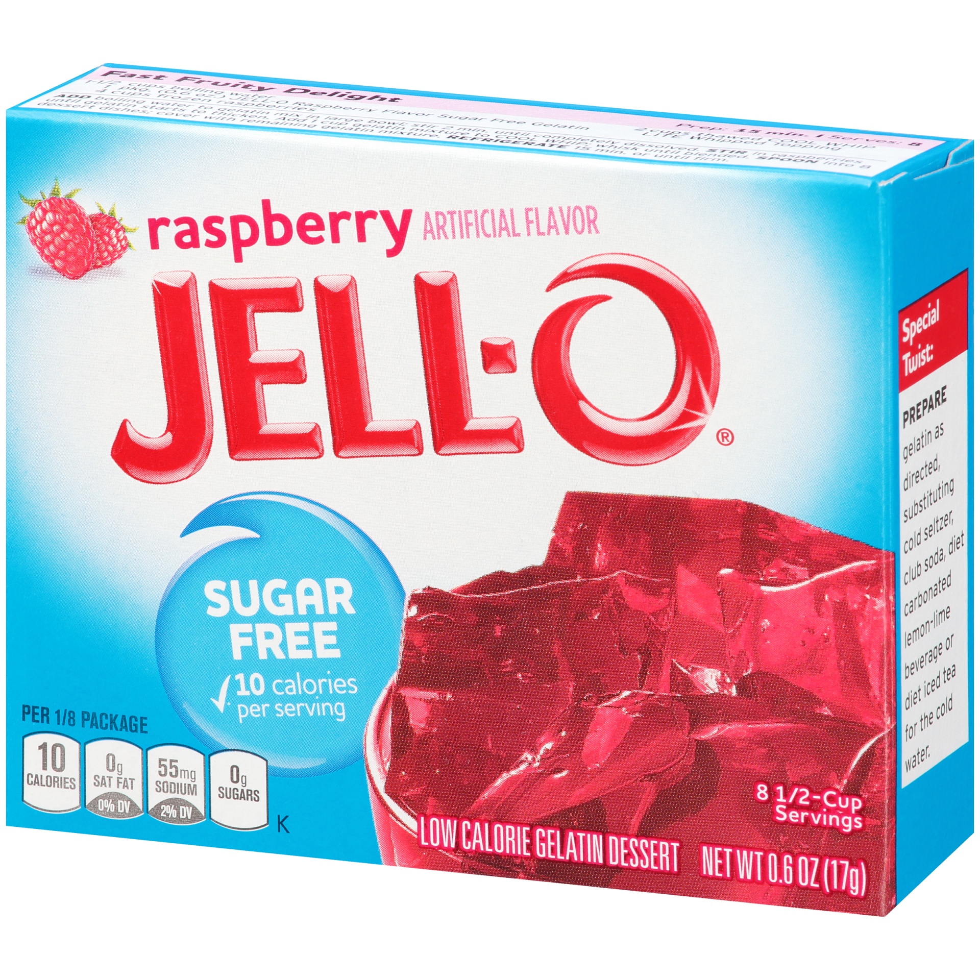 slide 8 of 11, Jell-O Raspberry Artificially Flavored Zero Sugar Gelatin Dessert Mix, Family Size, 0.6 oz Box, 