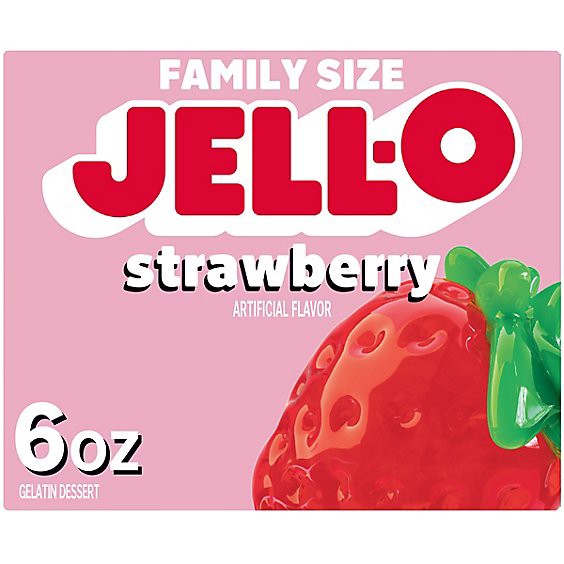 slide 1 of 8, Jell-O Strawberry Artificially Flavored Gelatin Dessert Mix Family Size - 6 Oz, 6 oz