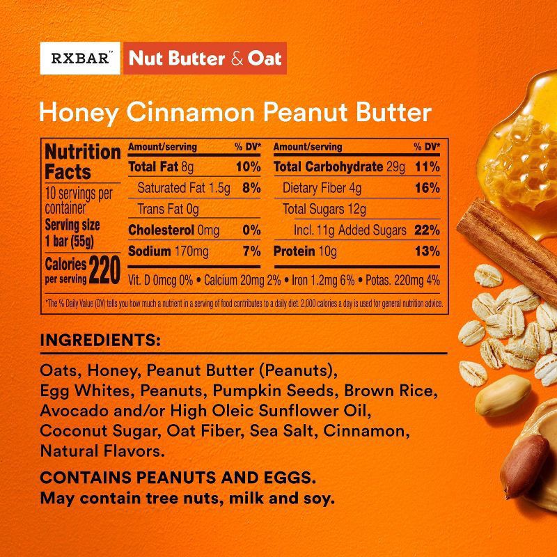 slide 10 of 11, RXBAR Honey Cinnamon Peanut Butter 19.4oz, 10 ct
