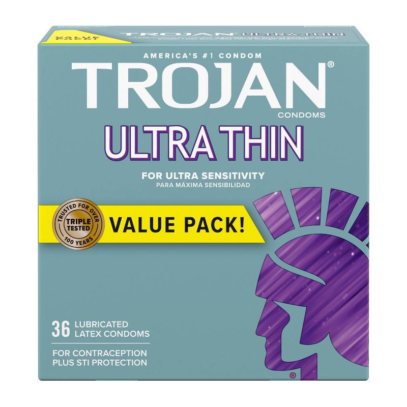slide 1 of 9, Trojan Ultra Thin for Ultra- Sensitivity Lubricated Condoms - 36ct, 36 ct