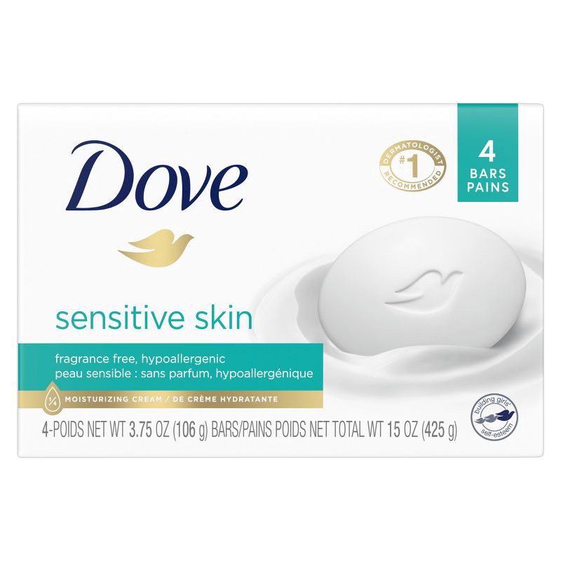 slide 13 of 14, Dove Beauty Sensitive Skin Unscented Beauty Bar Soap - 4pk - 3.75oz each, 4 ct; 3.75 oz