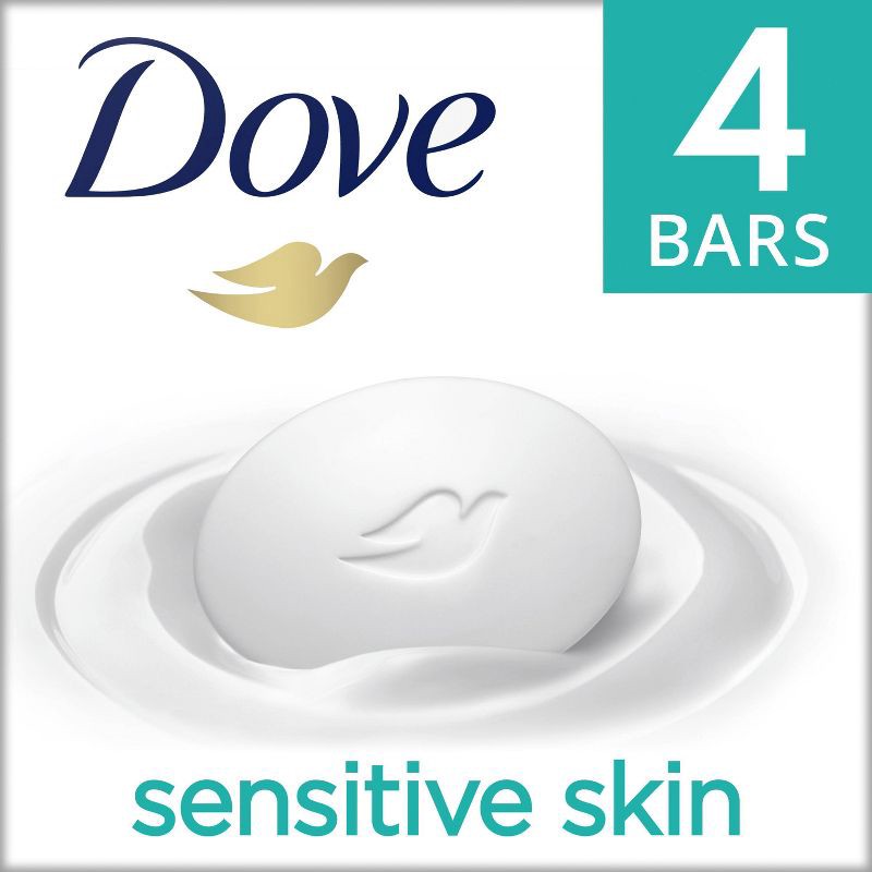 slide 1 of 7, Dove Beauty Sensitive Skin Unscented Beauty Bar Soap - 4pk - 3.75oz each, 4 ct; 3.75 oz