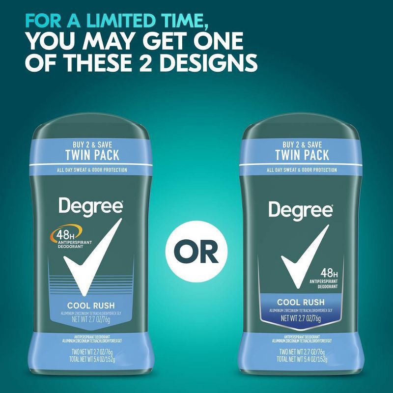 slide 3 of 6, Degree Men Cool Rush 48-Hour Antiperspirant & Deodorant - 2.7oz/2ct, 2 ct; 2.7 oz