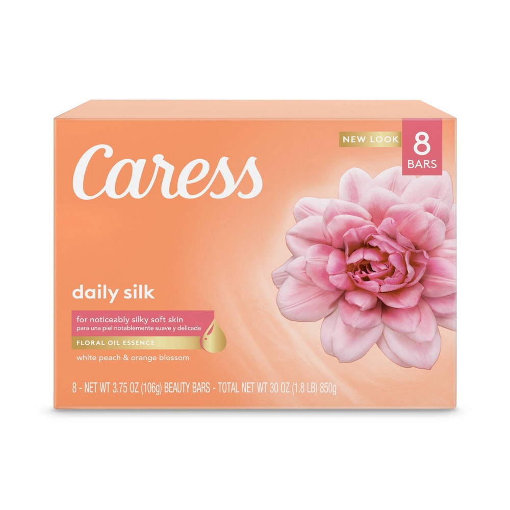 Caress Daily Silk White Peach & Orange Blossom Scent Bar Soap - 8pk -  3.75oz each 8 ct, 3.75 oz