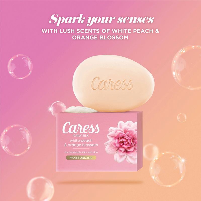 slide 3 of 7, Caress Daily Silk White Peach & Orange Blossom Scent Bar Soap - 8pk - 3.75oz each, 8 ct, 3.75 oz