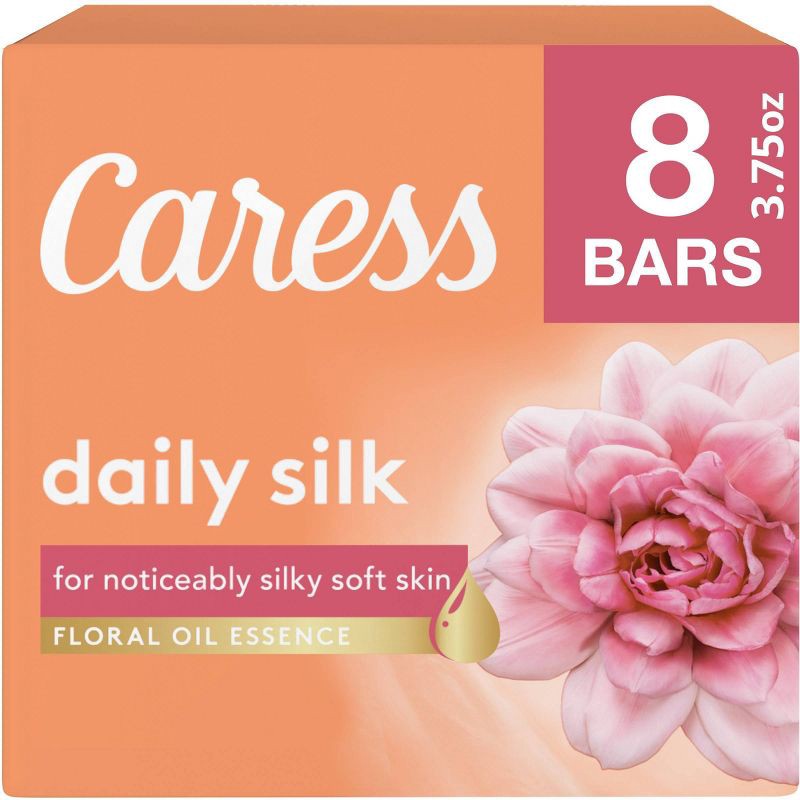 slide 1 of 7, Caress Daily Silk White Peach & Orange Blossom Scent Bar Soap - 8pk - 3.75oz each, 8 ct, 3.75 oz