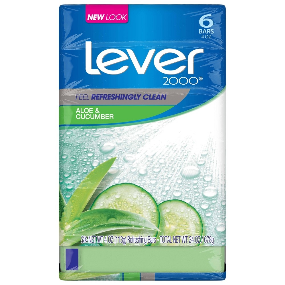 slide 2 of 9, Lever 2000 Aloe & Cucumber Scent Bar Soap, 6 ct, 4 oz