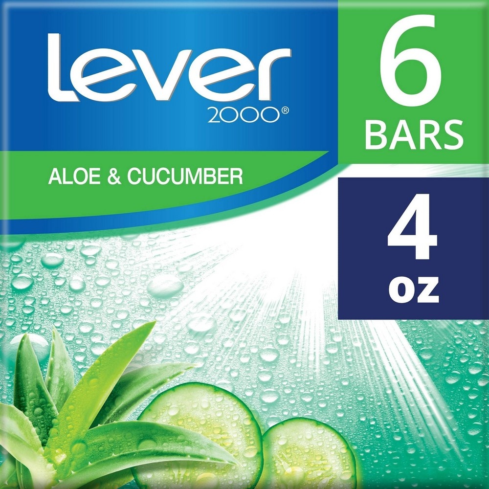 slide 9 of 9, Lever 2000 Aloe & Cucumber Scent Bar Soap, 6 ct, 4 oz