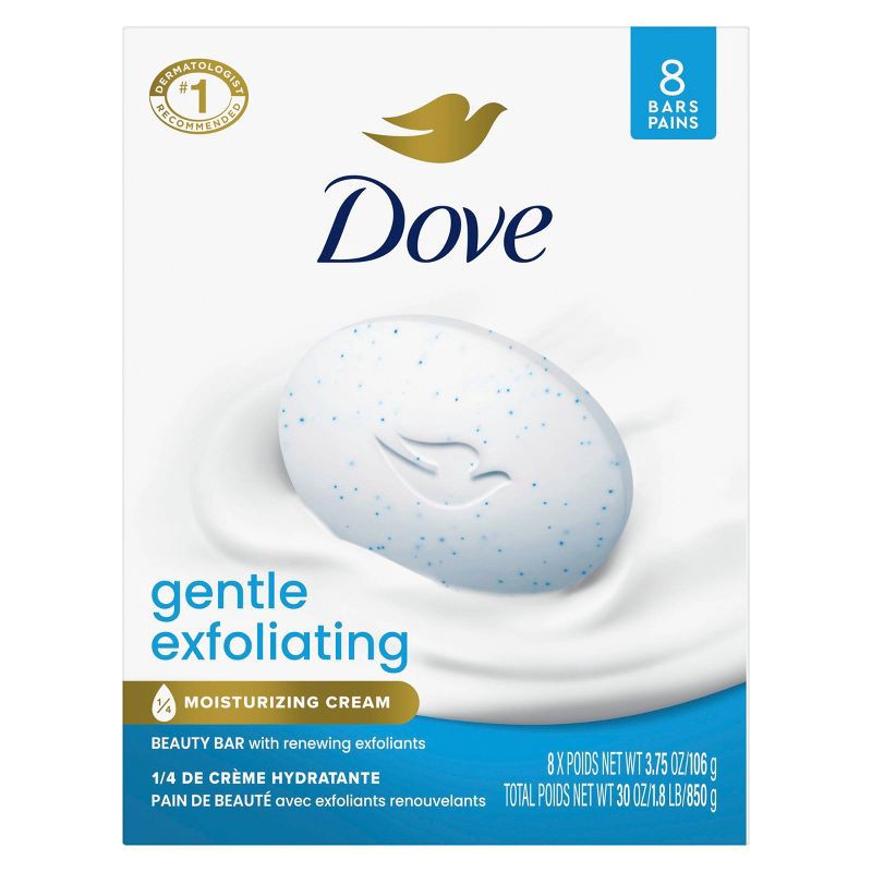 slide 2 of 9, Dove Beauty Gentle Exfoliating Beauty Bar Soap - 8pk - 3.75oz each, 8 ct, 3.75 oz