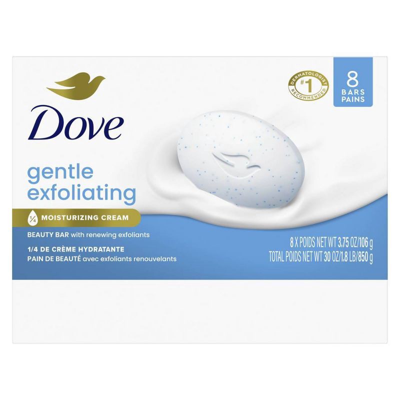 slide 1 of 8, Dove Beauty Gentle Exfoliating Beauty Bar Soap - 8pk - 3.75oz each, 8 ct, 3.75 oz