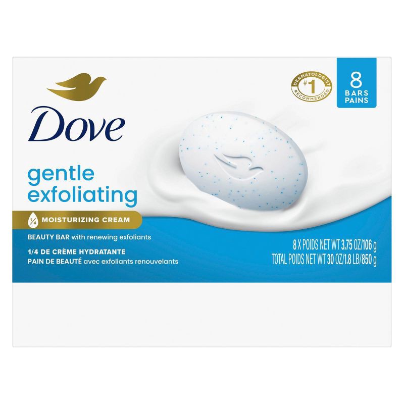 slide 3 of 9, Dove Beauty Gentle Exfoliating Beauty Bar Soap - 8pk - 3.75oz each, 8 ct, 3.75 oz