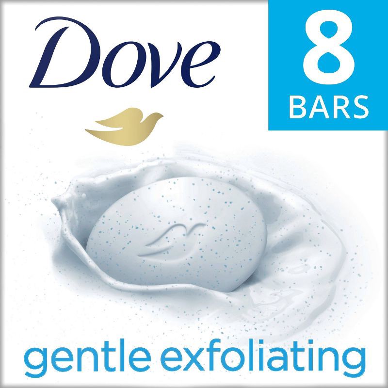 slide 1 of 9, Dove Beauty Gentle Exfoliating Beauty Bar Soap - 8pk - 3.75oz each, 8 ct, 3.75 oz