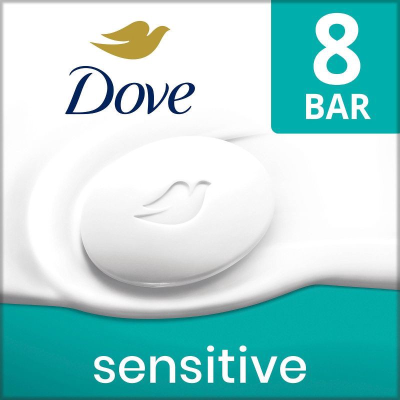 slide 1 of 8, Dove Beauty Sensitive Skin Unscented Beauty Bar Soap - 8pk - 3.75oz each, 8 ct, 3.75 oz