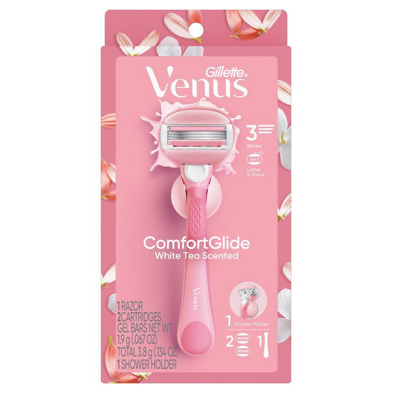 slide 2 of 11, Venus Comfortglide White Tea Women's Razor + 2 Razor Blade Refills, 1 ct