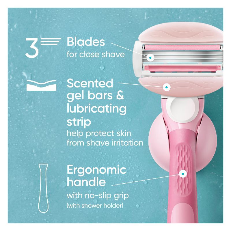 slide 3 of 11, Venus ComfortGlide White Tea Women's Razor Handle, 2 Razor Blade Refills and Shower Holder, 1 ct