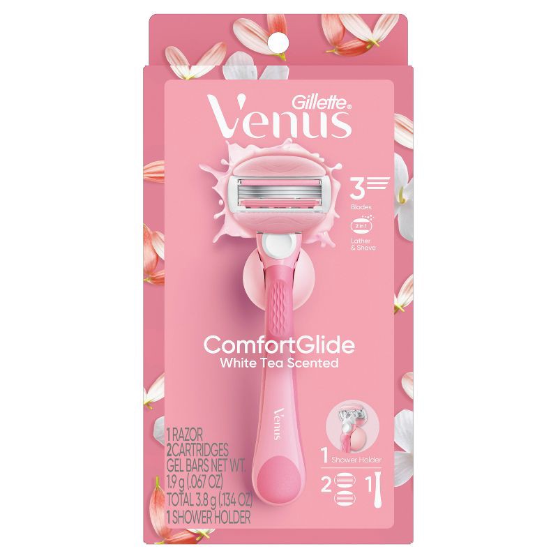 slide 10 of 11, Venus ComfortGlide White Tea Women's Razor Handle, 2 Razor Blade Refills and Shower Holder, 1 ct