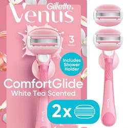 Venus ComfortGlide White Tea Women's Razor Handle, 2 Razor Blade Refills and Shower Holder