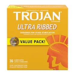 Trojan Ultra Ribbed Lubricated Latex Condoms Value Pack - 36ct