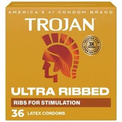 Trojan Ultra Ribbed Lubricated Latex Condoms Value Pack - 36ct