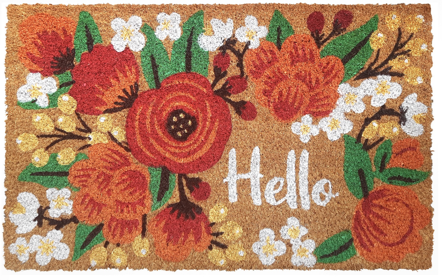 slide 2 of 3, Allure Floral Hello Coir Doormat, 18 x 29 