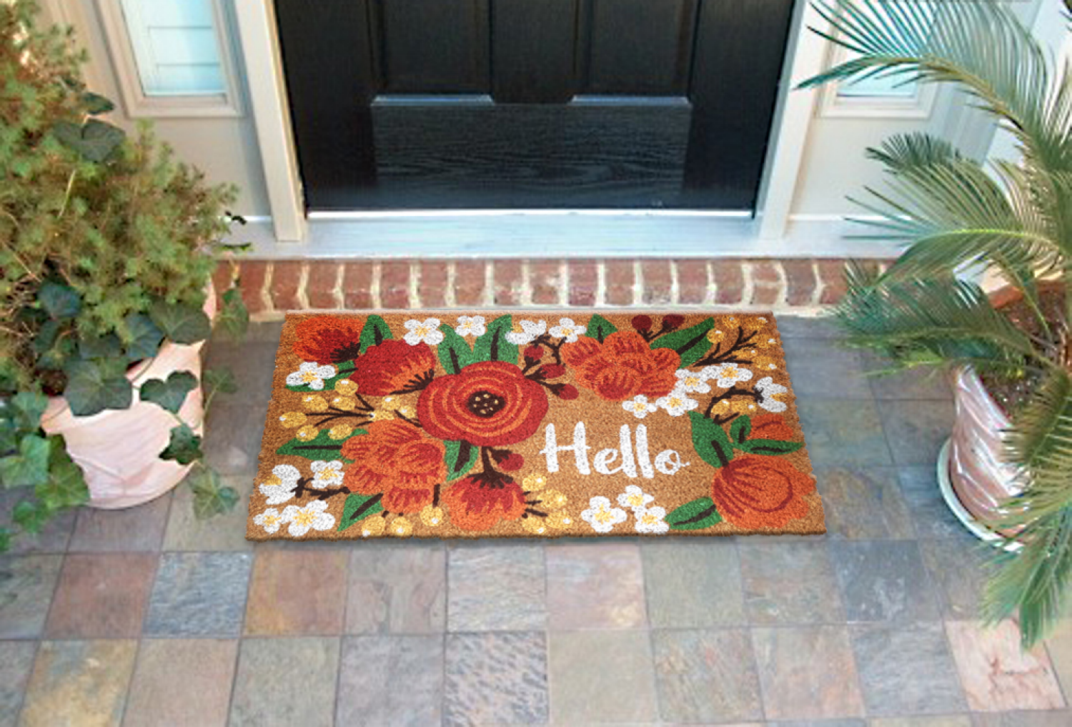 slide 3 of 3, Allure Floral Hello Coir Doormat, 18 x 29 