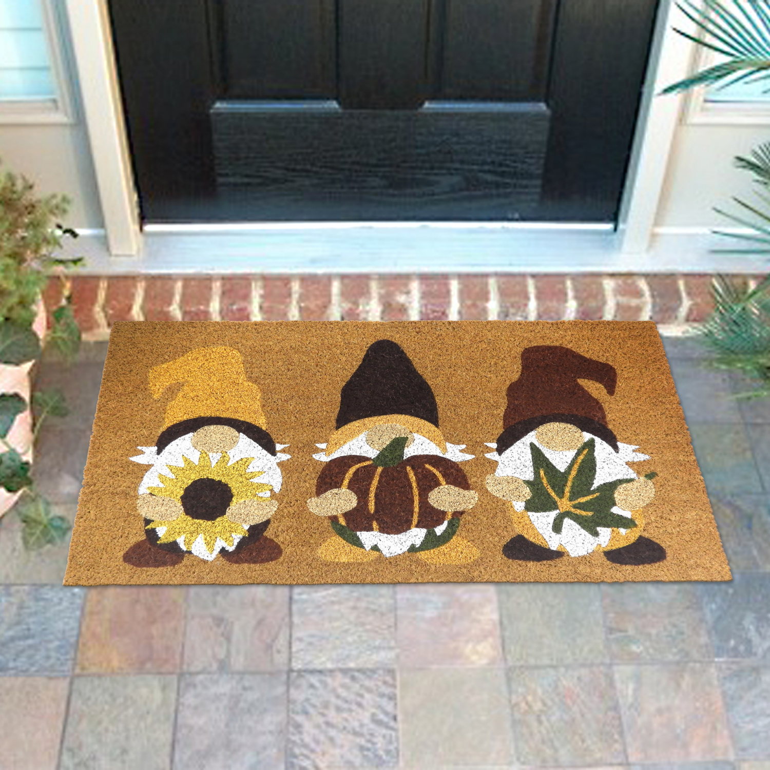 slide 2 of 3, Allure Three Gnomes Doormat, 17 in x 29 in, Brown, 17 x 29 