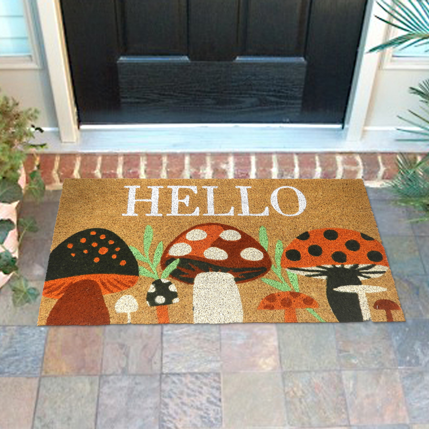 slide 2 of 3, Allure Hello Mushroom Doormat, 17 in x 29 in, Brown, 17 x 29 
