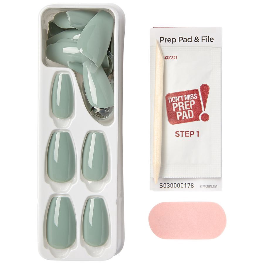 slide 4 of 5, imPRESS KISS imPRESS Color Medium Coffin Press-On Nails, ‘Going Green'', 30 Count, 1 ct