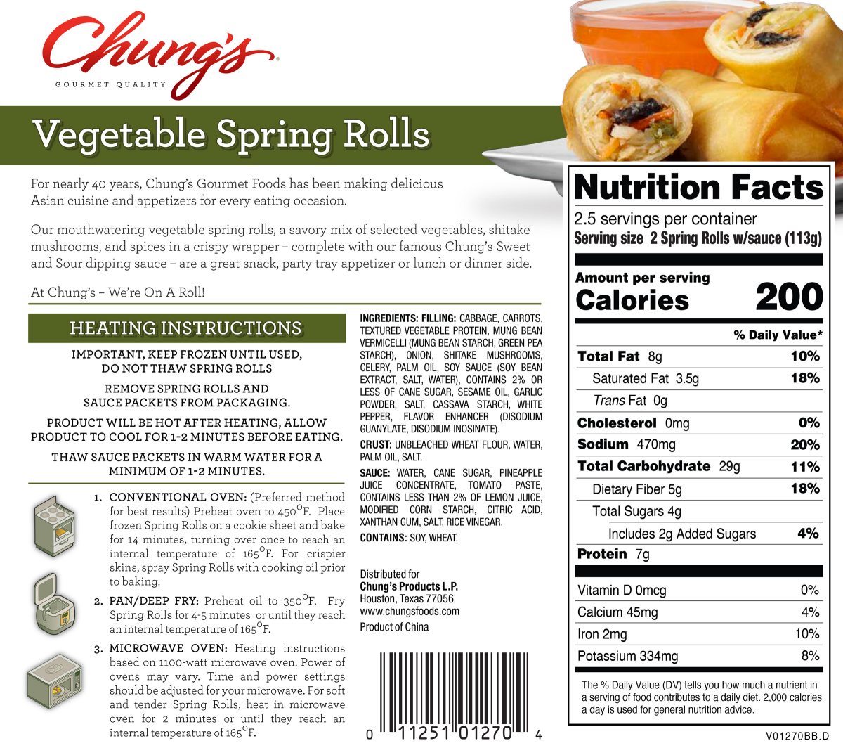 slide 2 of 2, Chung's Vegetable Spring Rolls, 5 ct
