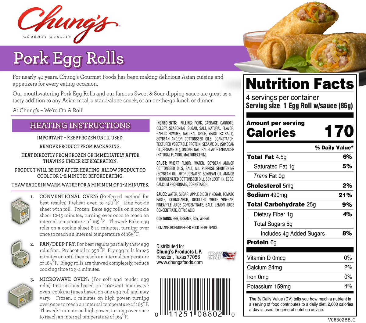 slide 2 of 2, Chung's Pork Egg Roll , 4 ct
